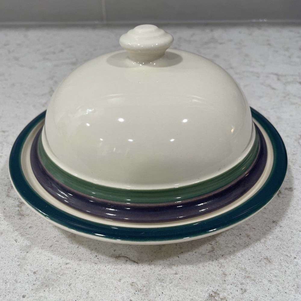 Pfaltzgraff Mountain Shadow Covered Butter Cheese Dish Retired Teal Purple Green